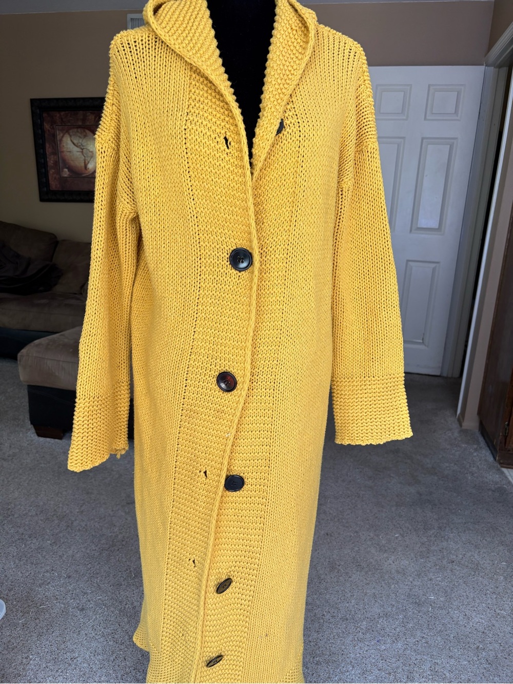 MISSLOOK Long Hooded Knit Cardigan in Mustard Yellow size Medium